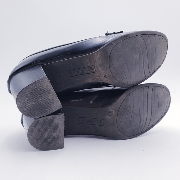 Vintage 90s Y2K American Eagle Chunky Block Heel Penny Loafer Shoe Black Size 10 - Picture 8 of 11